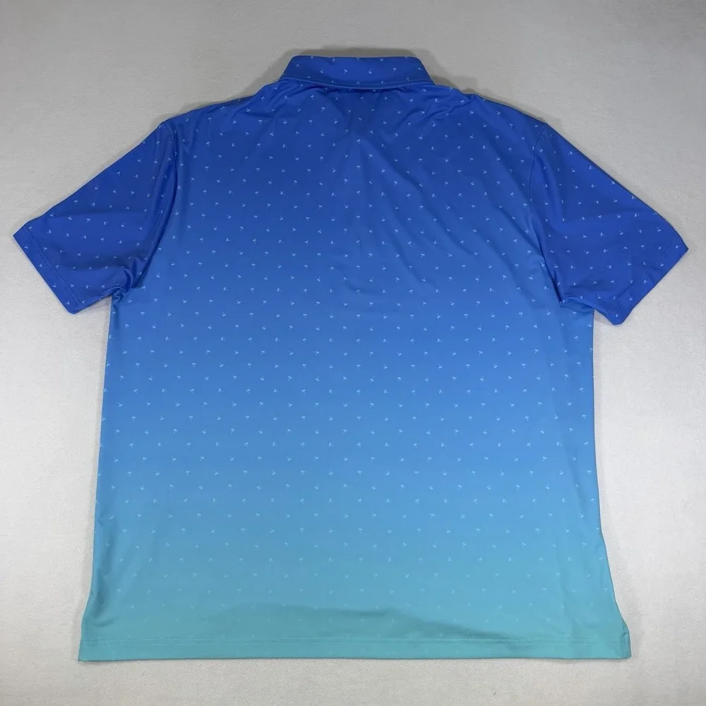 Sunday Swagger Men's Polo Golf Shirt Gradient Blue Green Palm Tree‎ 3XL Stretch